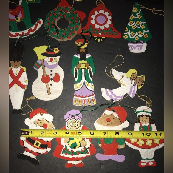 12 Vintage Flat Wooden Christmas Ornaments Hand Painted Double Sided - Picture 7 of 11
